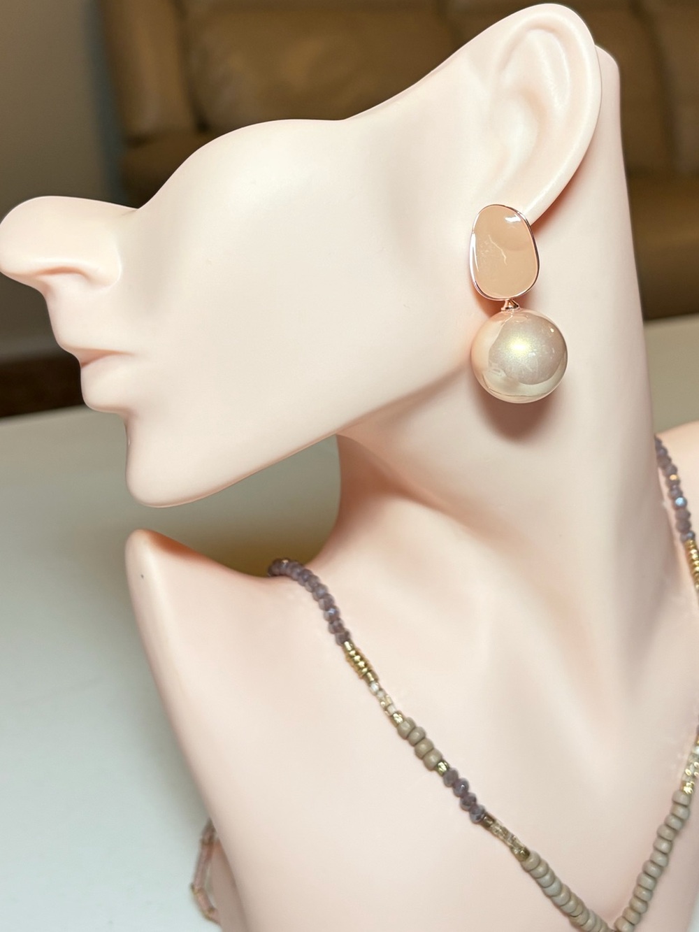 Classic Elegant Gold Rose Pearl Drop Earrings
